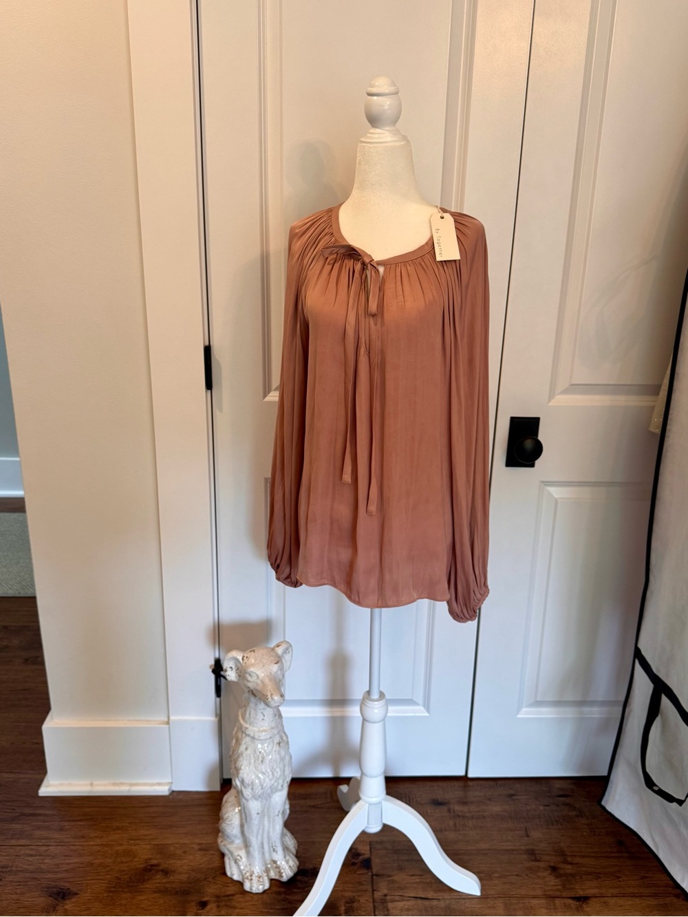 By Together Rosewood Tie-Neck Long Sleeve Blouse